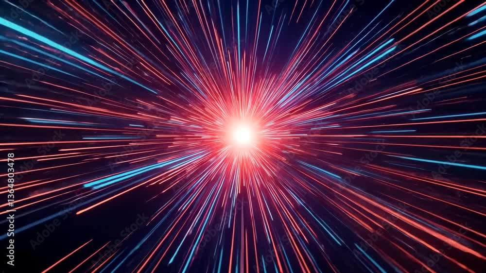 Aufkleber abstract digital tunnel with dynamic red and blue lines radiating from a central bright light source