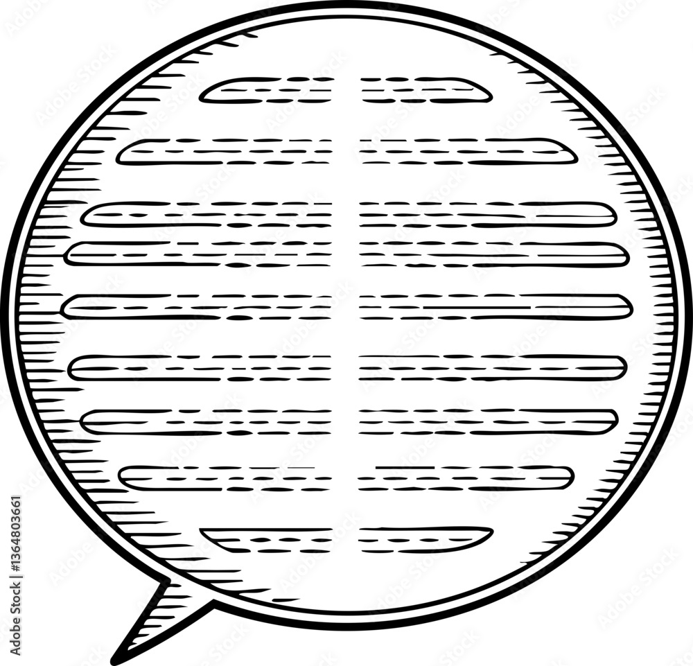 Poster a simple, sketched speech bubble with horizontal lines inside, indicating text or conversation, comm