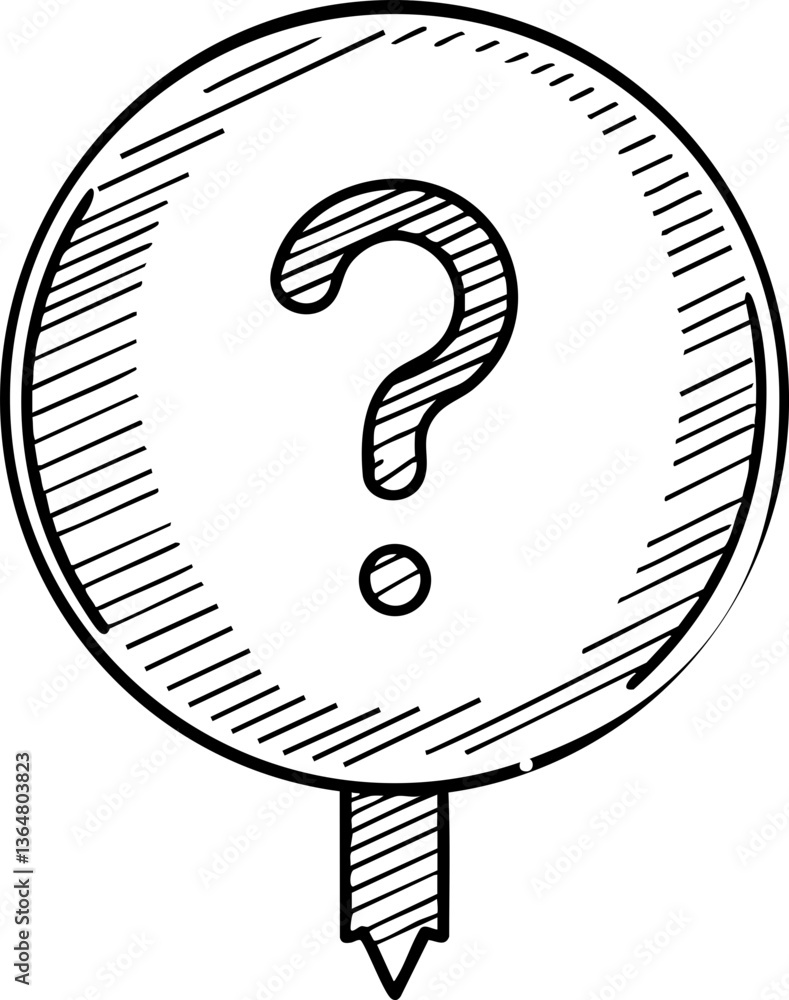 Poster a simple sketch of a circular sign featuring a question mark, symbolizing inquiry or uncertainty.
