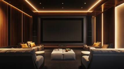 Luxurious home theater with dark wood accents and comfortable seating