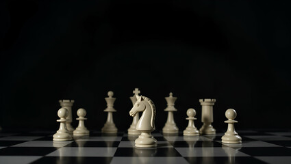 King and Knight Chess Pieces on Dark Board: Strategy and Competition in Stock Photo Concept