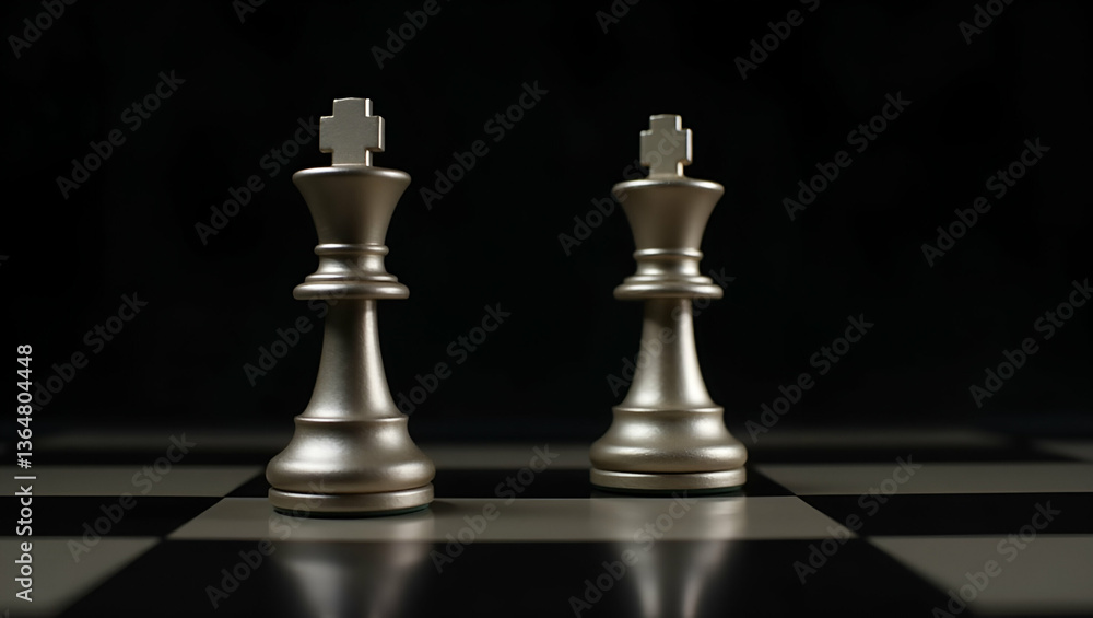 Poster king and knight chess setup on dark background: classic strategy and royal dynamics in game concept