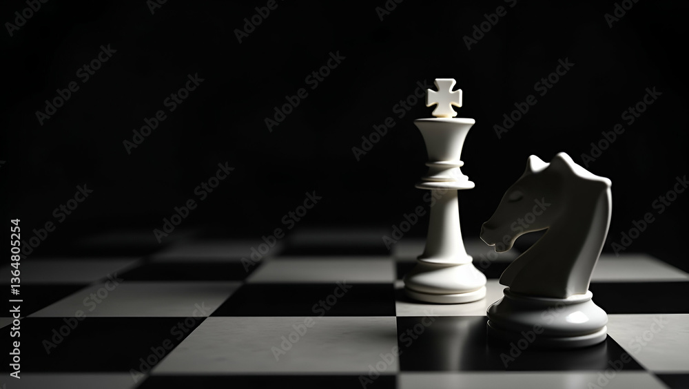 Poster king and knight of chess setup on dark background illustrating classic chess strategy and royal vs k