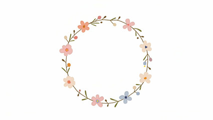 Elegant Floral Wreath Illustration with Cream, Pink, and Blue Flowers for Seasonal Decor