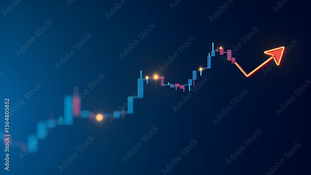 Poster stock market candle stick graph showing investment trading data bullish points graph trend on blue b