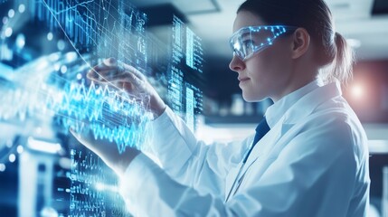 A medical researcher developing AI algorithms for personalized treatment plans, cutting-edge health lab with AI-powered patient data analysis and predictive models, Scientific style