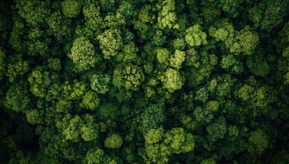Lush green forest canopy.  Dense foliage from above