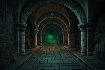 A cursed dungeon where green mist seeps through the cracks, and eerie whispers echo in the darkness