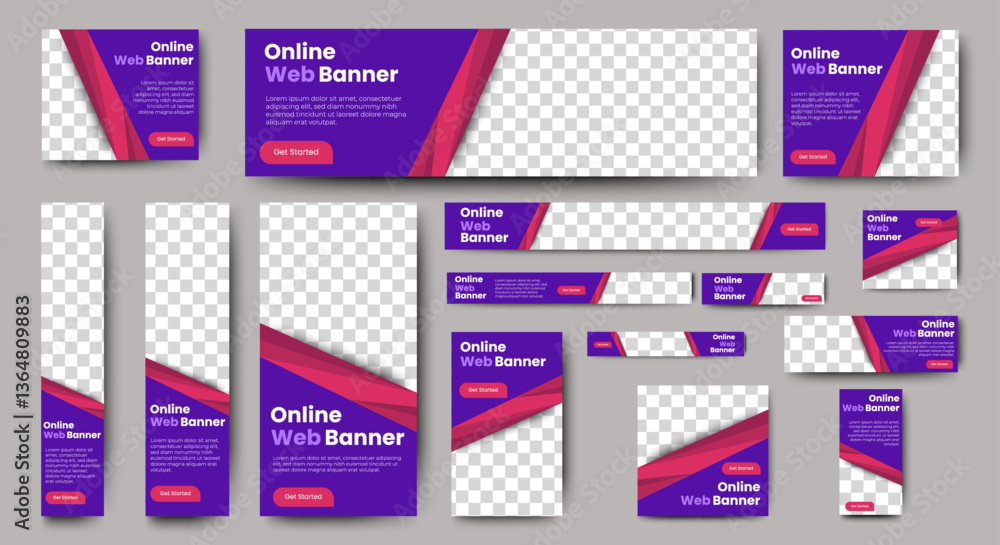 Aufkleber online web ads banner template design set with standard size. multipurpose banners layout with place