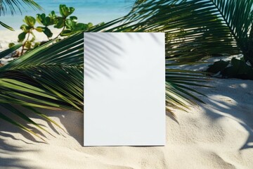 Blank White Poster Mockup with Summer Beach Vacation Backdrop