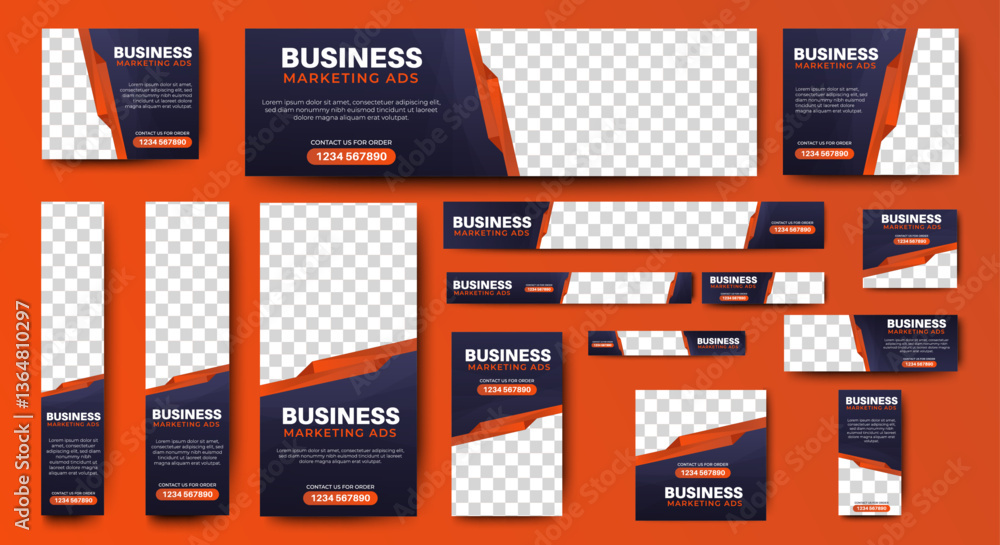 Poster advertising banner template design with black and red background and photo spaces. vector