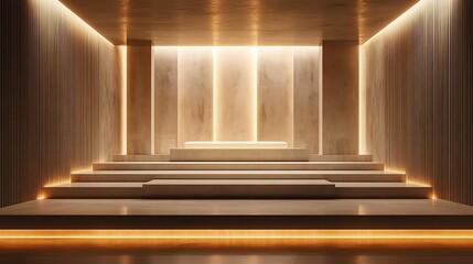 Fototapeta premium Illuminated Stage Platform with Steps and Warm Light Accents