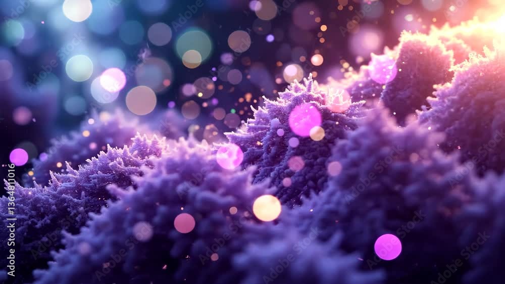 Aufkleber abstract purple textured forms with glowing bokeh and particles in dreamy soft background