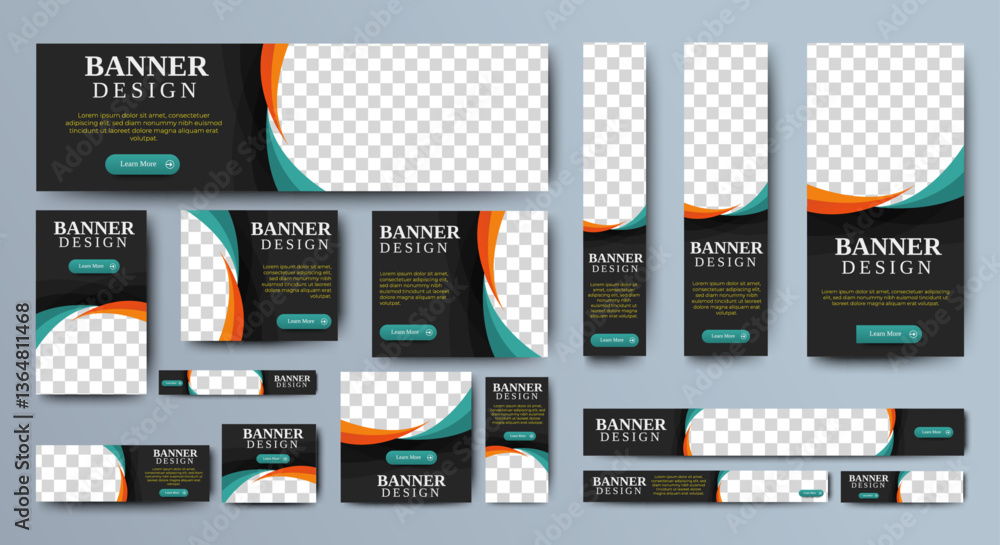 Poster business banner set for web display ads template. vector