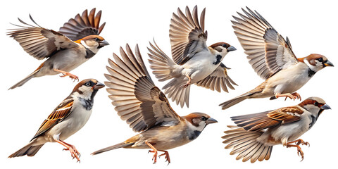 Sparrows in Flight - Isolated on White Background as Transparent. PNG. AI GENERATED