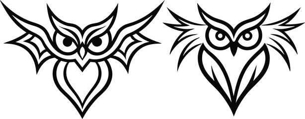 Tribal Owl Flat Design Black And White On White Background