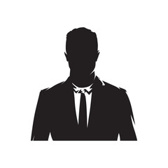Business man avatar, high contrast drawing, isolated vector silhouette, businessman portrait in suit, front view