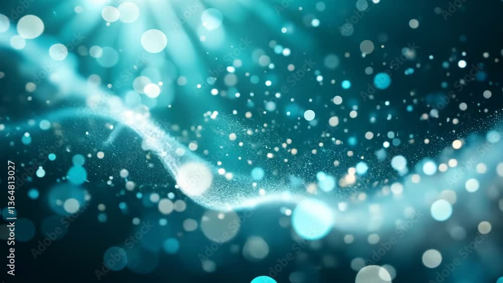 Poster abstract teal particle background with glowing light