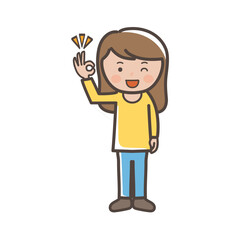 了解のOKサインを出す若いパンツルックの女性の全身イラスト