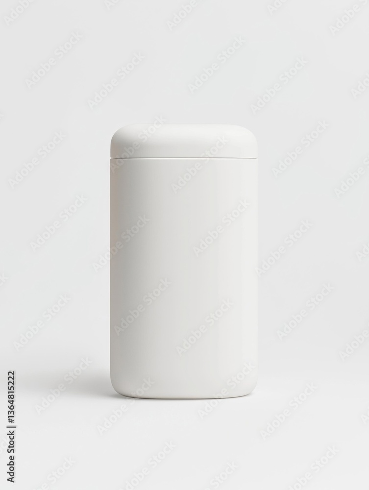 Poster 3d rendering of a white cylindrical container with a lid. the container appears to be made of a smoo
