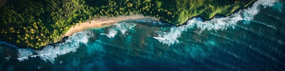Obraz premium Breathtaking tropical island coastline meeting the azure ocean waves