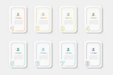 business concept with 8 steps infographics,  rectangle shape and multicolor label ,design for workflow layout, diagram, annual report, web design. vector