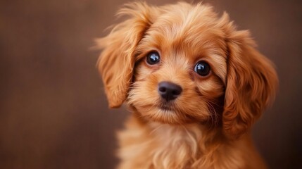 Adorable cavapoo puppy posing on brown background