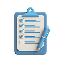 Obraz premium 3D Checklist Icon with Clipboard and Pen – Task Management Symbol on Transparent Background