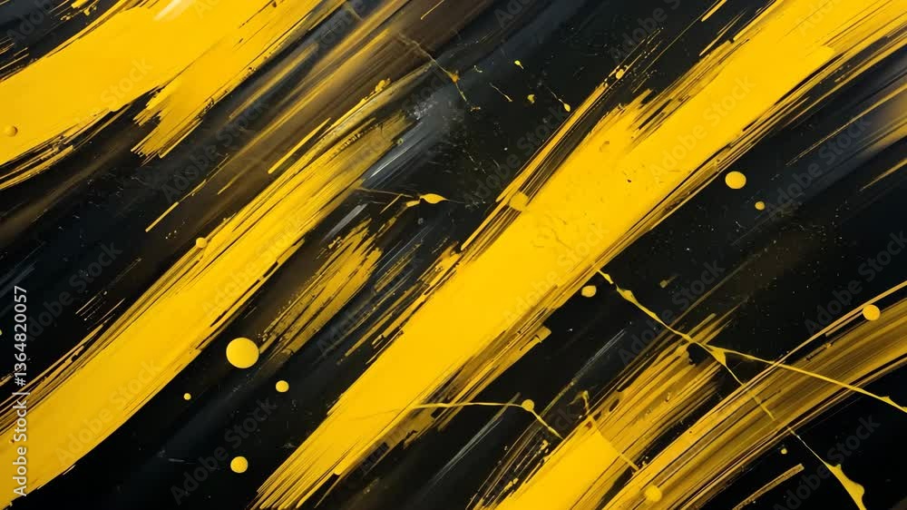 Poster bold diagonal yellow paint strokes on black abstract background creating a modern artistic texture
