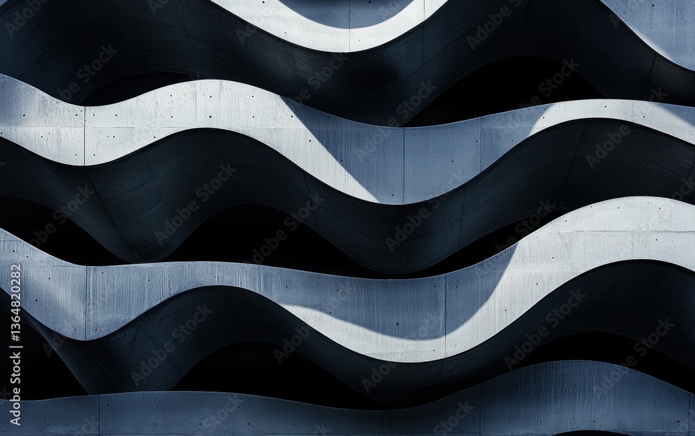 Aufkleber modern concrete facade with rhythmic zigzag pattern, using light and shadow to emphasize three-dimen