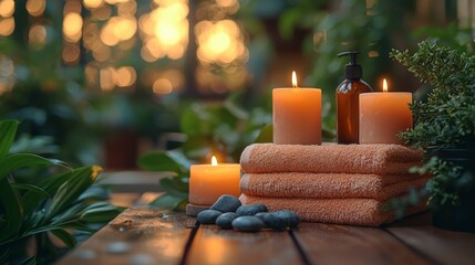 A luxury spa resort room in a day spa hotel or beauty wellness centre usually features a set of spa accessories, prepared for professional massage therapy services