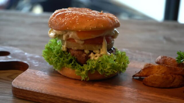 Burger at restaurant