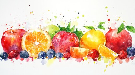 Abstract colorful watercolor illustration of summer fruits. 