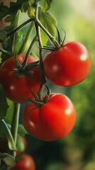 Nahaufnahme von reifen roten Tomaten auf der Pflanze