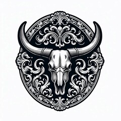Ornate Bull Skull with Floral Frame