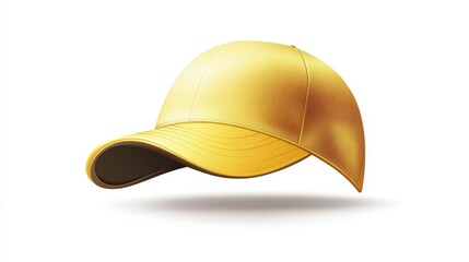 Fototapeta premium A vibrant yellow cap rests in a balanced position, highlighting its sleek contours and texture, ideal for outdoor activities or casual wear in sunny weather