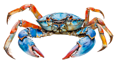 Crab swimming in ocean waters underwater coastal scene cut out