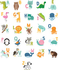 Fototapeta premium Animal multicolor line icon set. Set of outline icons related to flamingo, zebra, hippo, octopus, monkey, lion and others. Editable stroke. Vector illustration.
