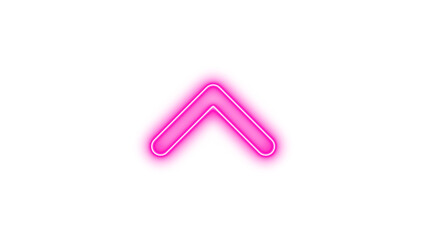 Neon chevron up icon pink color glow with transparent background