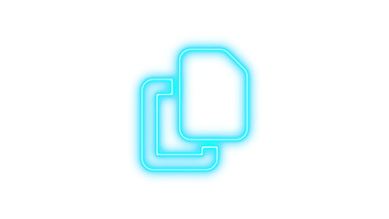Fototapeta premium Neon copy icon cyan color glow with transparent background