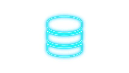 Neon database icon cyan color glow with transparent background