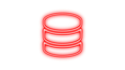 Neon database icon red color glow with transparent background