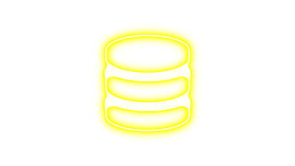Neon database icon yellow color glow with transparent background