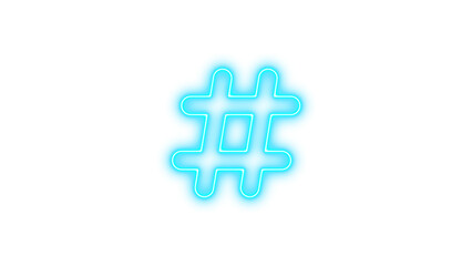 Neon hashtag icon cyan color glow with transparent background
