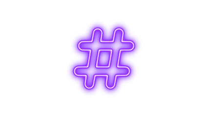 Neon hashtag icon purple color glow with transparent background