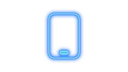 Neon mobile icon blue color glow with transparent background