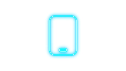 Neon mobile icon cyan color glow with transparent background