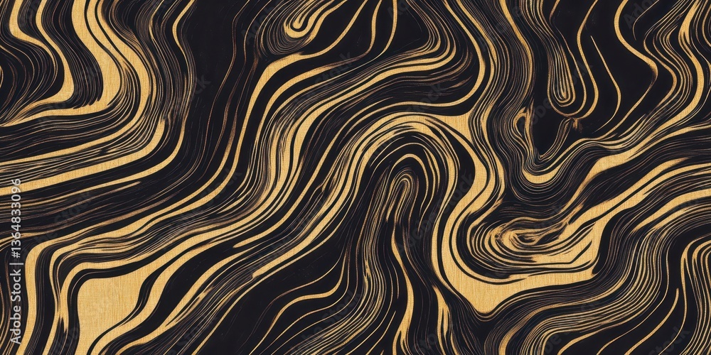 Poster fluid lines and shapes intertwine in a striking display of black and gold, creating an elegant abstr