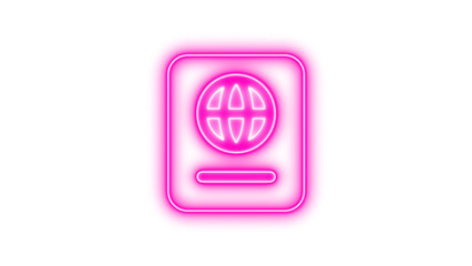 Neon passport icon pink color glow with transparent background
