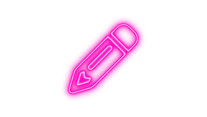 Neon pencil icon pink color glow with transparent background